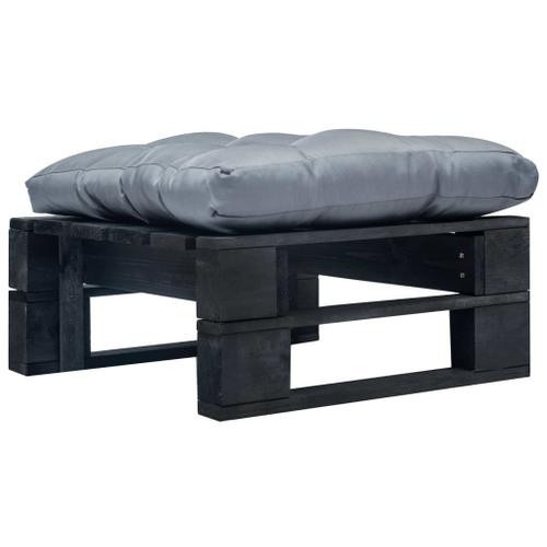 Repose-Pied Palette De Jardin Et Coussin Gris Bois Noir Vidaxl Vidaxl