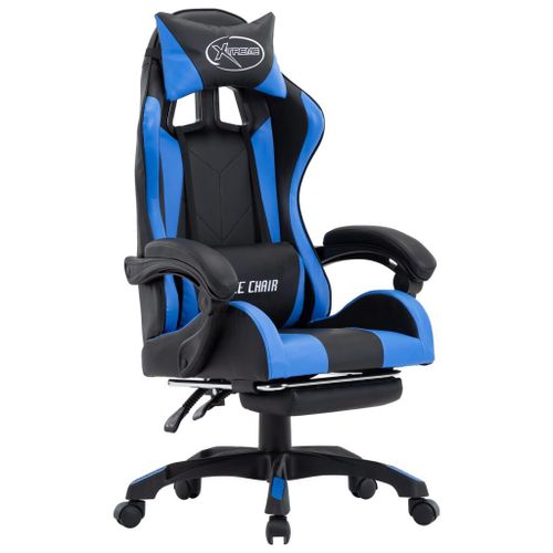 Fauteuil De Jeux Vidéo Avec Repose-Pied Bleu Et Noir Similicuir Vidaxl Vidaxl