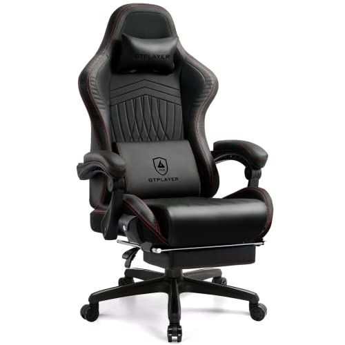 Gtplayer Chaise Gaming Repose-Pieds Haut-Parleur Bluetooth Fauteuil Gamer Ergonomique Siège Pivotante Avec Accoudoirs Synchronisés Et Coussin Lombaire Plus Favorable (Rouge)