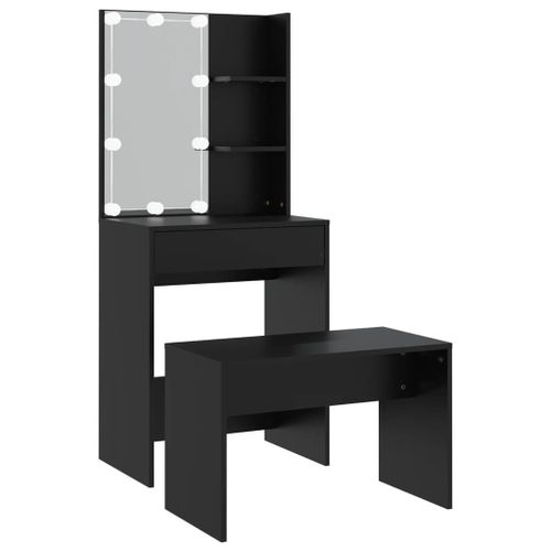 Ensemble De Coiffeuse Avec Led Noir Bois D'ingénierie Vidaxl Vidaxl