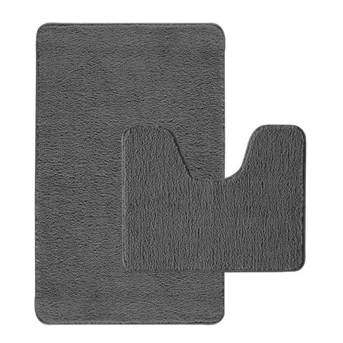 Lot de 2 tapis de bain polyester 50x80cm + 50x40cm anthracite