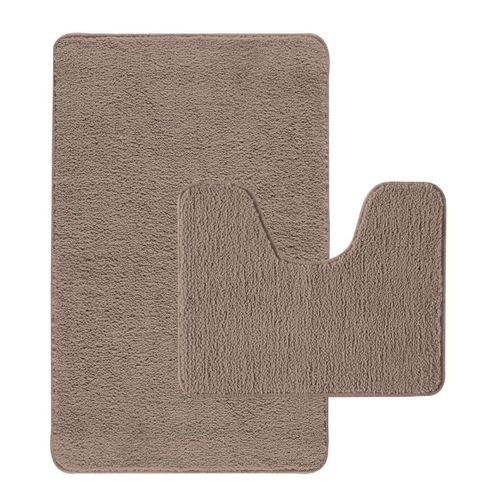 Lot de 2 tapis de bain polyester 50x80cm + 50x40cm taupe