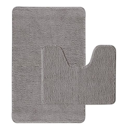 Lot de 2 tapis de bain polyester 50x80cm + 50x40cm gris