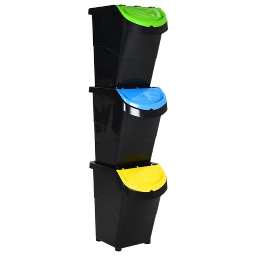 Poubelles empilables avec couvercles 3 pcs noir PP 120 L vidaXL vidaXL
