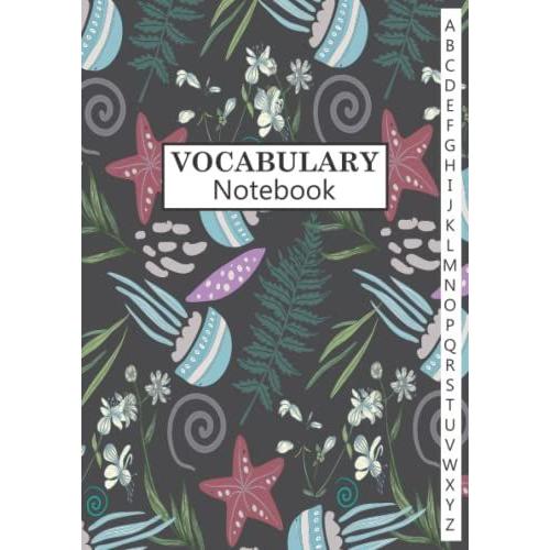 Vocabulary Notebook 3 Columns: Foreign Language Learning Book With A-Z Tabs Printed, A5 Size, Jellyfish See-Star Flowers Cover