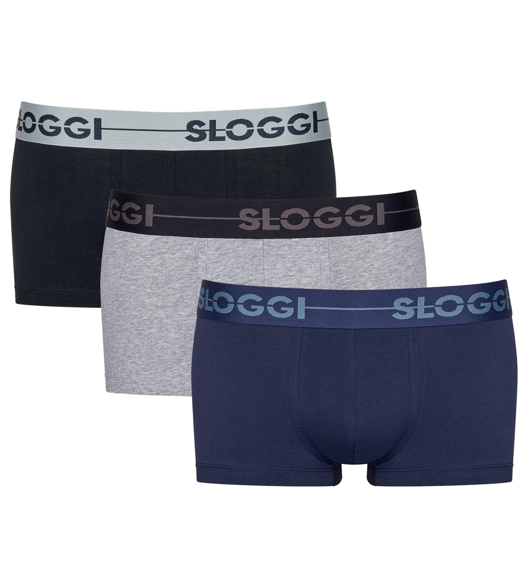 Sloggi Herren Trunks 3er Pack - Sous-Vêtements, Caleçons, Short, Coton, Logo, Unicolore Bleu Foncé/Gris Clair/Noir S (Small)