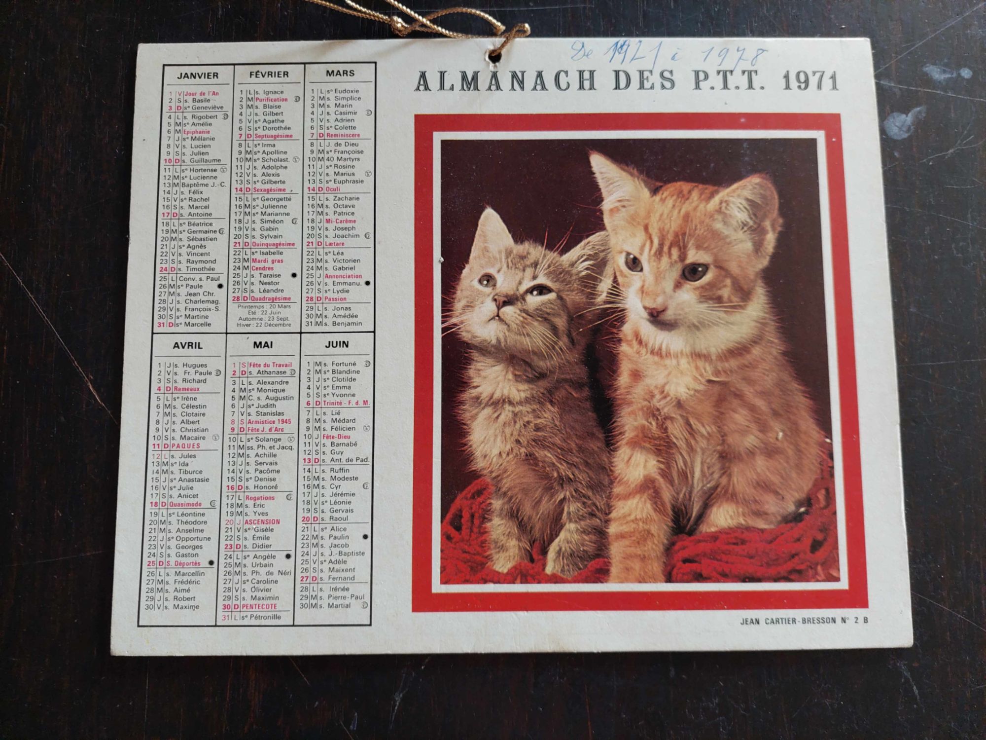Calendrier Almanach De La Poste 1971 / Chatons / Enfants Sur Manege Bicyclette