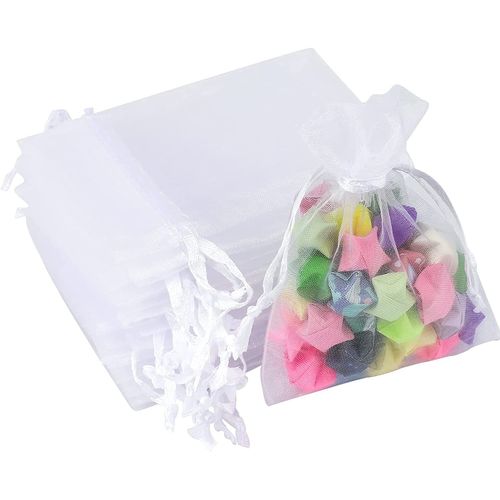 100pcs Sacs Organza,Sachets Pochettes Cadeau Sac À Bijoux,Sachets Pour Lavande Pour Bijoux Cadeaux Bonbons Marriage-7x9cm Blanc