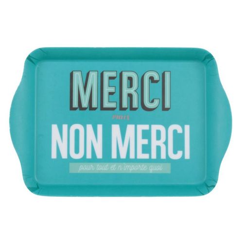 Paris Prix - Plateau De Service Imprimé "Merci" 21cm Bleu