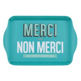 Paris Prix - Plateau De Service Imprimé "Merci" 21cm Bleu