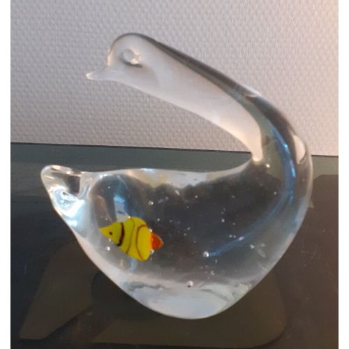 Vintage Murano Style Verre Cygne Poisson Presse Papier Aquarium.