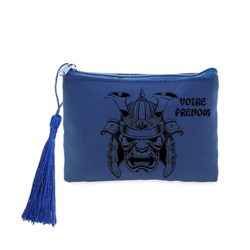 Porte monnaie et cles bleu casque samourai noir personnalisable