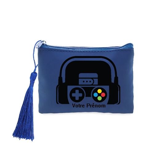 Porte monnaie et cles bleu gamer geek personnalise