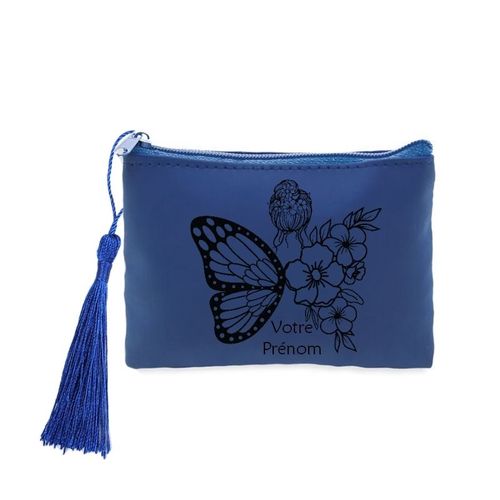 Porte monnaie et cles bleu papillon femme fleur personnalisee