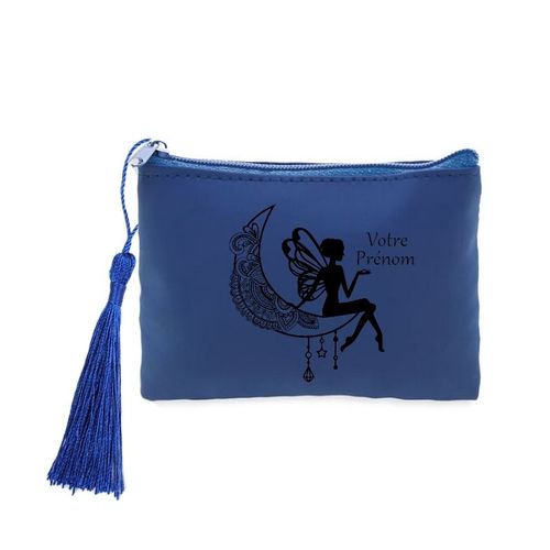 Porte monnaie et cles bleu fee astro lune personnalisable