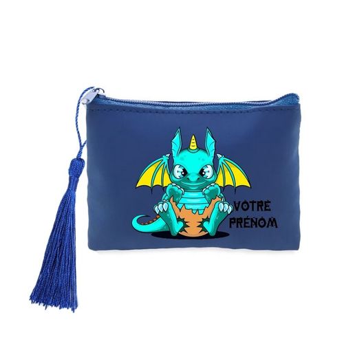 Porte monnaie et cles bleu dragon kawaii bleu personnalisable