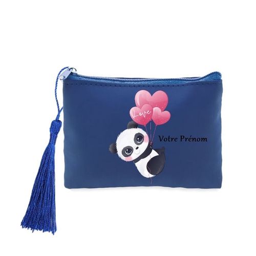 Porte monnaie et cles bleu panda ballon personnalisable
