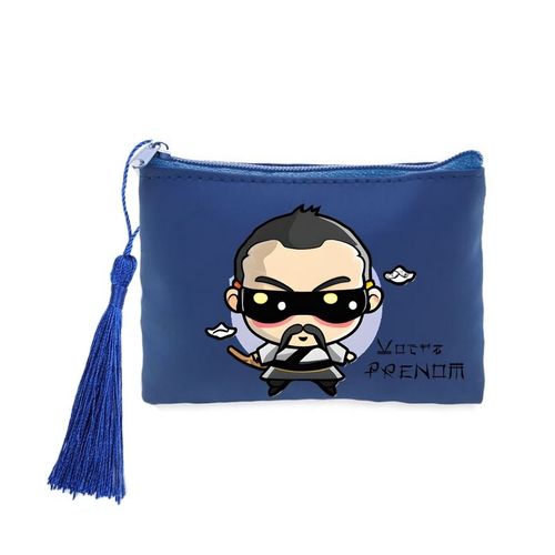 Porte monnaie et cles bleu ninja samourai kawaii personnalise