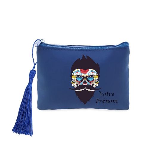 Porte monnaie et cles bleu mort hipster mexicaine a lunettes personnalisable