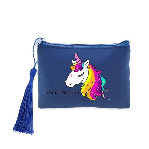 Porte monnaie et cles bleu licorne unicorn star personnalisable