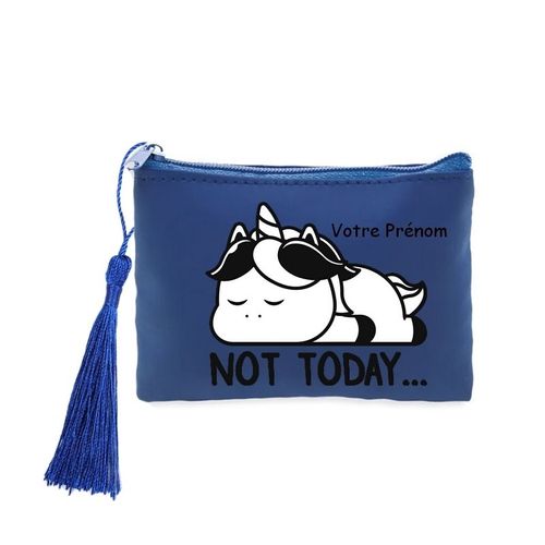 Porte monnaie et cles bleu licorne paresseux personnalisable
