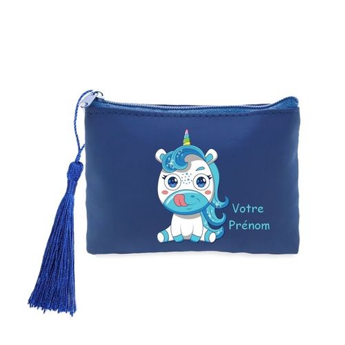Porte monnaie et cles bleu licorne bleu personnalisee