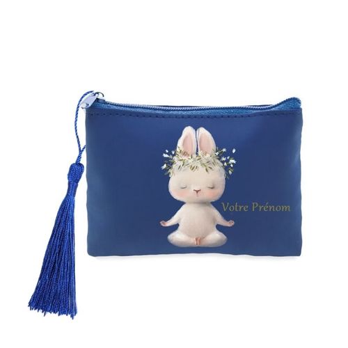 Porte monnaie et cles bleu lapin yoga zen personnalisable