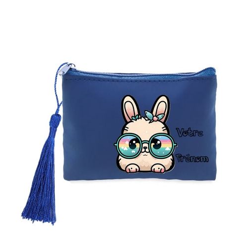 Porte monnaie et cles bleu lapin licorne kawaii chibi cute personnalisable