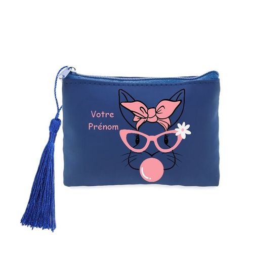Porte monnaie et cles bleu lapin lunettes et noeud personnalisable