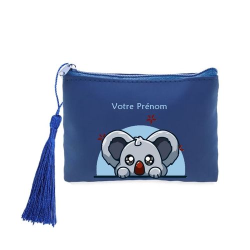 Porte monnaie et cles bleu koala kawaii personnalisable