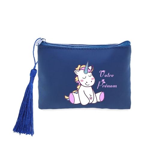 Porte monnaie et cles bleu licorne enjoy personnalisee