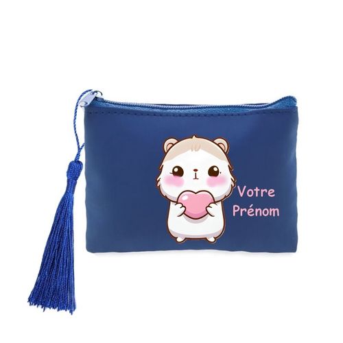 Porte monnaie et cles bleu hamster coeur kawaii personnalisable