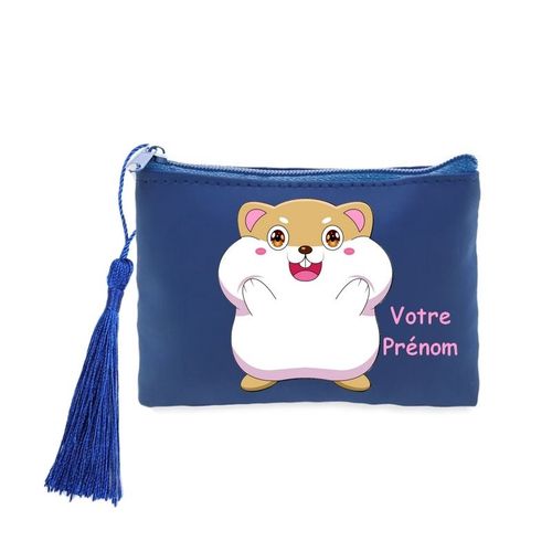 Porte monnaie et cles bleu hamster kawaii personnalisable