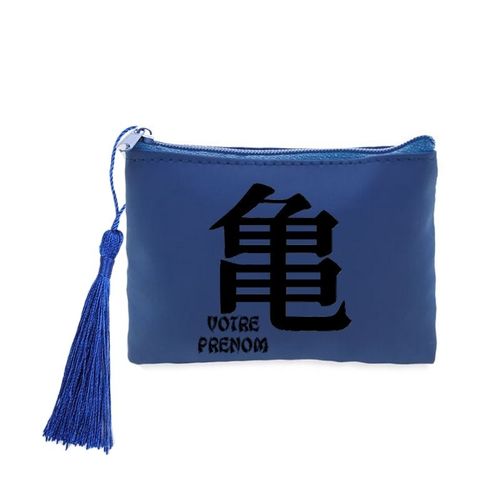 Porte monnaie et cles bleu Kame signe japonais personnalisable
