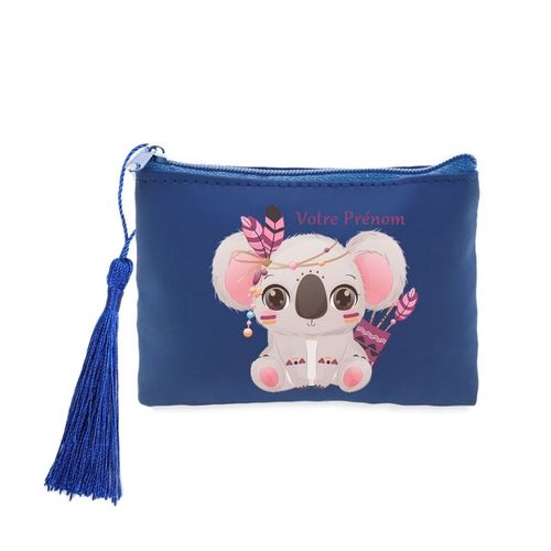 Porte monnaie et cles bleu koala boho personnalisable