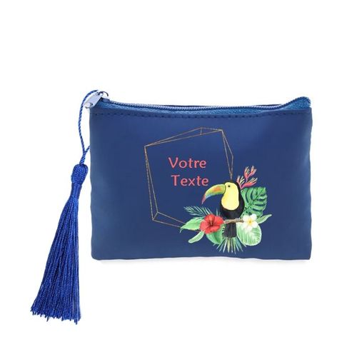 Porte monnaie et cles bleu perroquet personnalisable