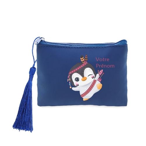 Porte monnaie et cles bleu pingouin boho et plume