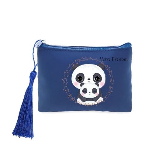 Porte monnaie et cles bleu panda maman personnalisable