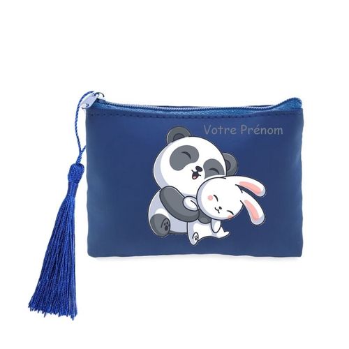 Porte monnaie et cles bleu panda et lapin kawaii personnalisable