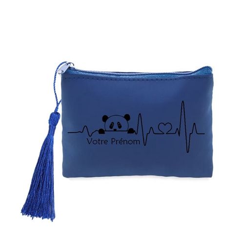 Porte monnaie et cles bleu panda heart beat battement du coeur avec votre prenom