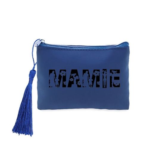 Porte monnaie et cles bleu prenom police 52 mamie et maman a fleur