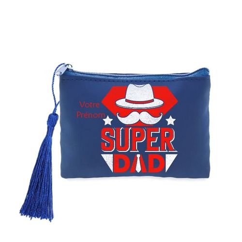 Porte monnaie et cles bleu super papa personnalisable