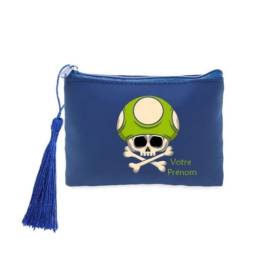 Porte monnaie et cles bleu tete de mort champignon geek personnalise