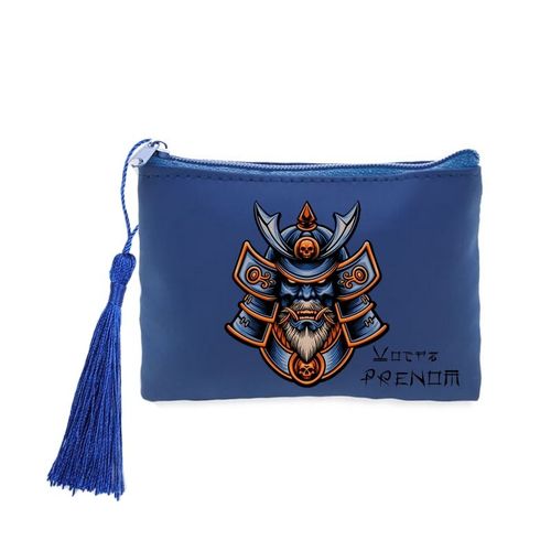 Porte monnaie et cles bleu samourai skull manga personnalisable