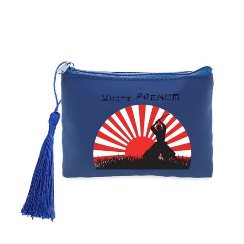 Porte monnaie et cles bleu samourai japan red sun personnalisable