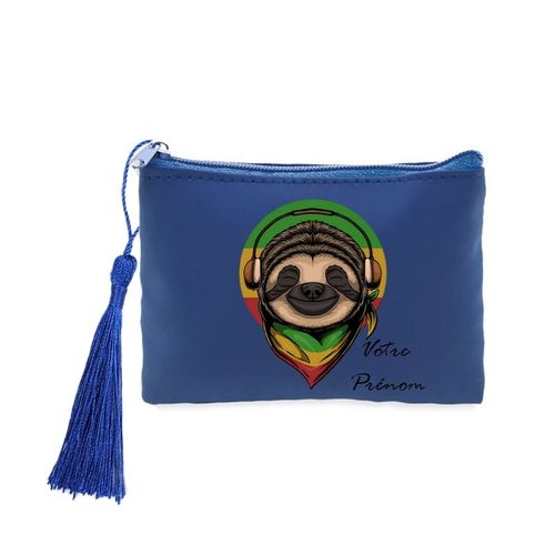 Porte monnaie et cles bleu rasta paresseux personnalise