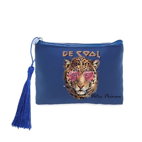 Porte monnaie et cles bleu tigre lunette cool personnalisable