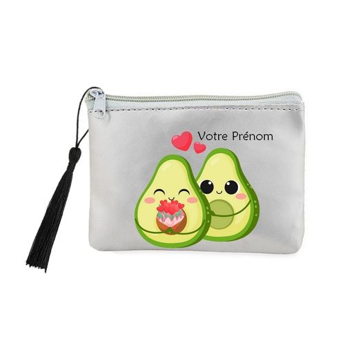 Porte monnaie et cles gris avocat kawaii personnalisable