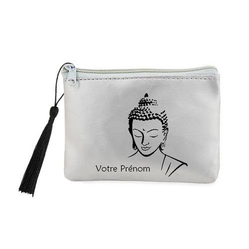 Porte monnaie et cles gris bouddha noir personnalisee