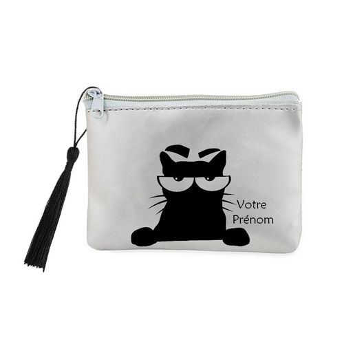 Porte monnaie et cles gris avec motif chat angry personnalisable